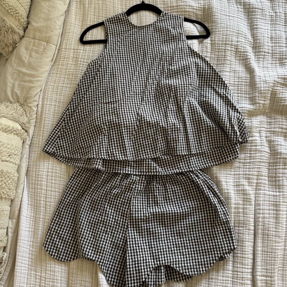 Black and White Gingham Sleeveless Top and Shorts Set